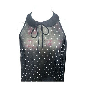 H&M Divided Sheer Polka Dot Blouse Peter Pan Collar with String Bow Size 6